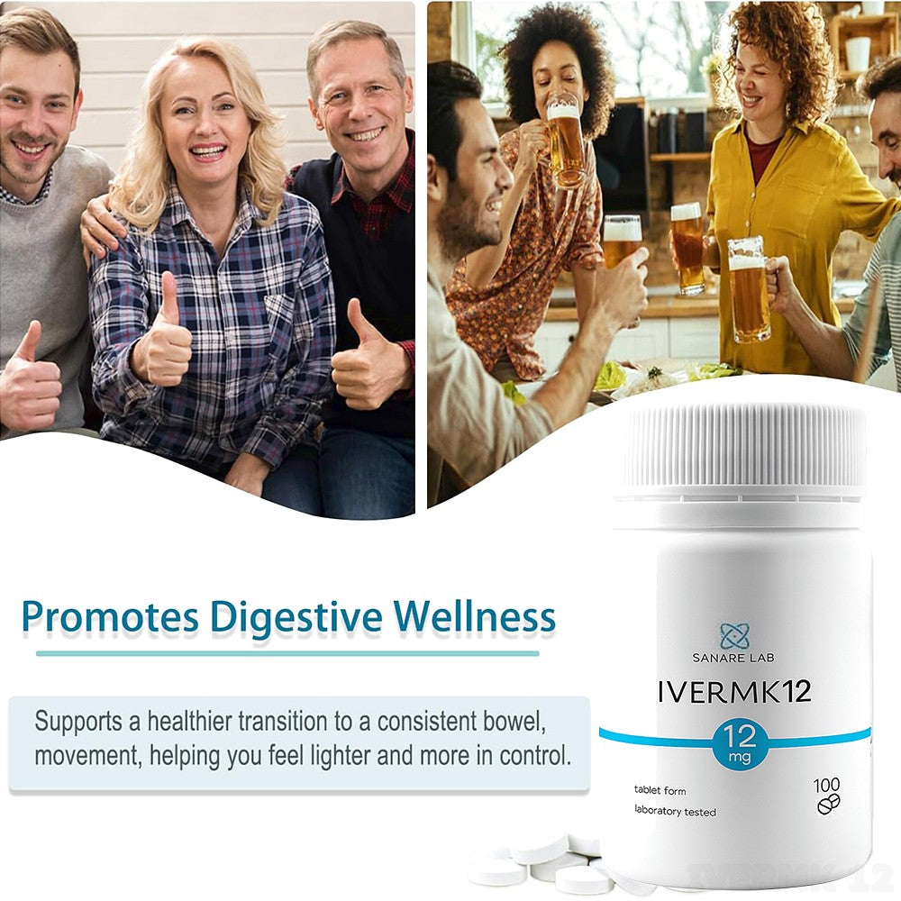 Sanare Lab - IVERMK 12 mg 100 Tablets Anti-cancer drugs to eliminate parasites